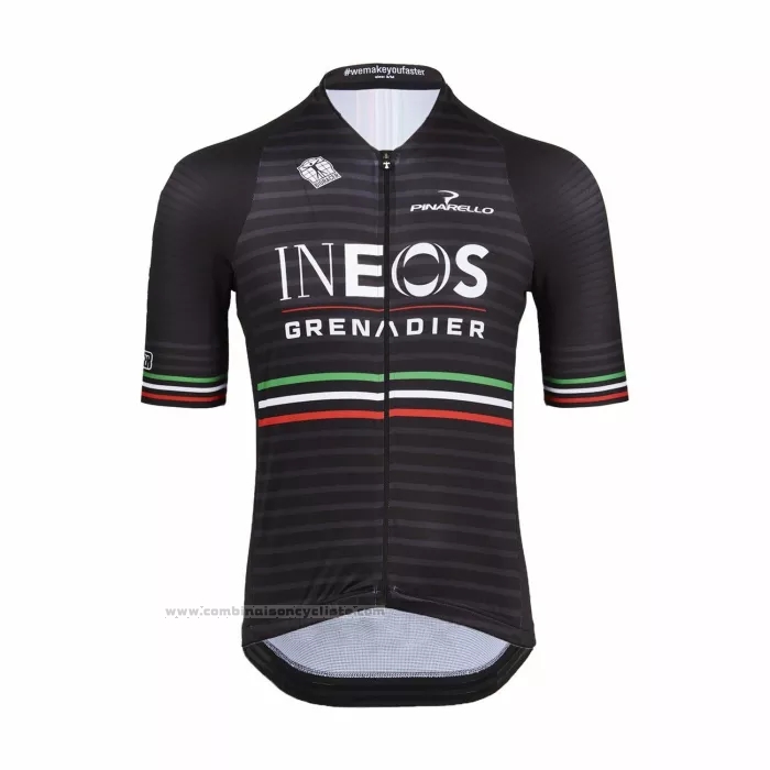 2022 Maillot Cyclisme Ineos Grenadiers Noir Gris Manches Courtes et Cuissard